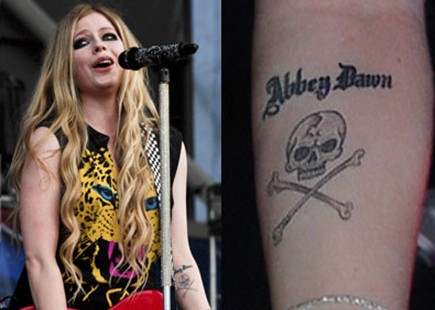 Avril-Lavigne-tattoos-–-sinister-skull-and-crossbones-tattoo914