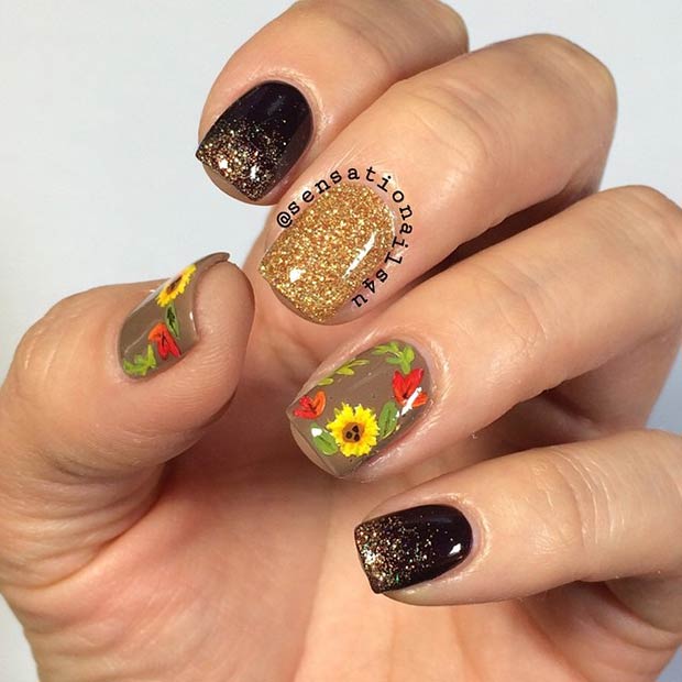 9-sunflower-nail-design