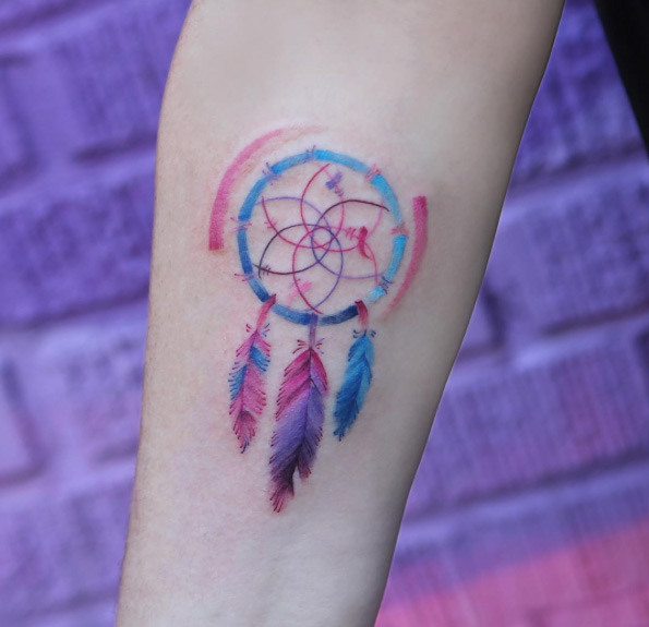 colorful-dreamcatcher-tattoo