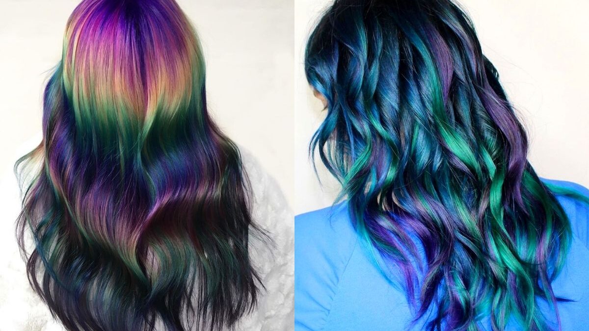 L'oil slick, il colore per capelli castani dalle sfumature blu, viola e  verdi - CapelliStyle