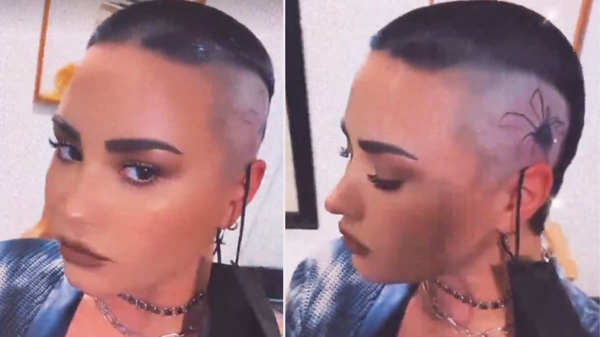 demi lovato capelli rasati tatuaggio ragno testa