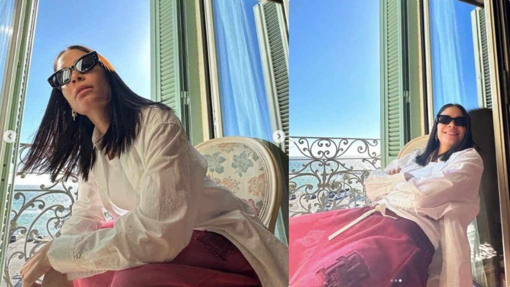 Elodie a Sanremo 2023: capelli effetto wet e tutina traforata in vernice lucida