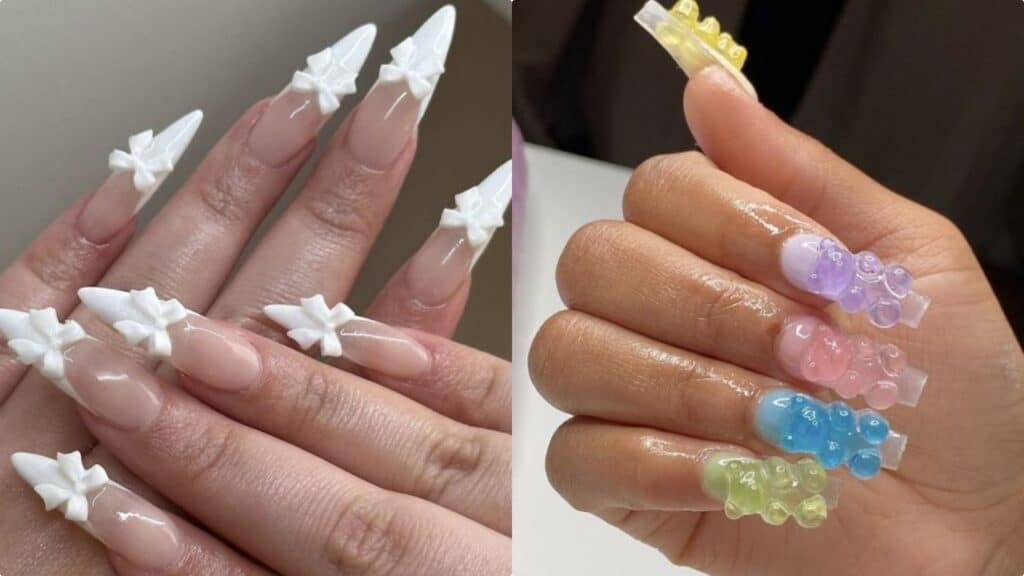 Unghie con fiocchi e orsetti 3D: le pazze manicure del 2024