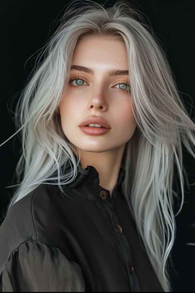 Silvery gray hair