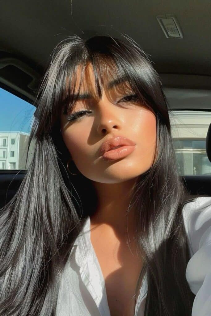 capelli lunghi con frangia