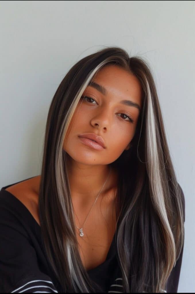 meches biondo freddo su castano 