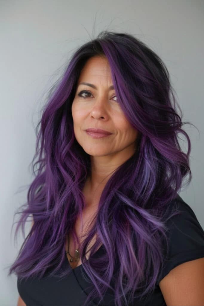 balayage viola su castano 