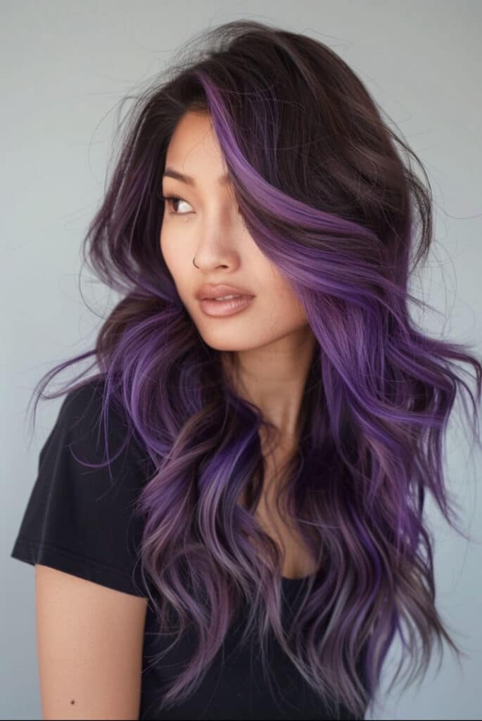 balayage viola su castano 