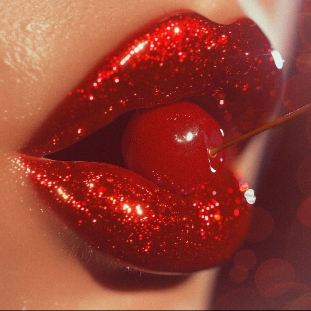 rossetto rosso glitter