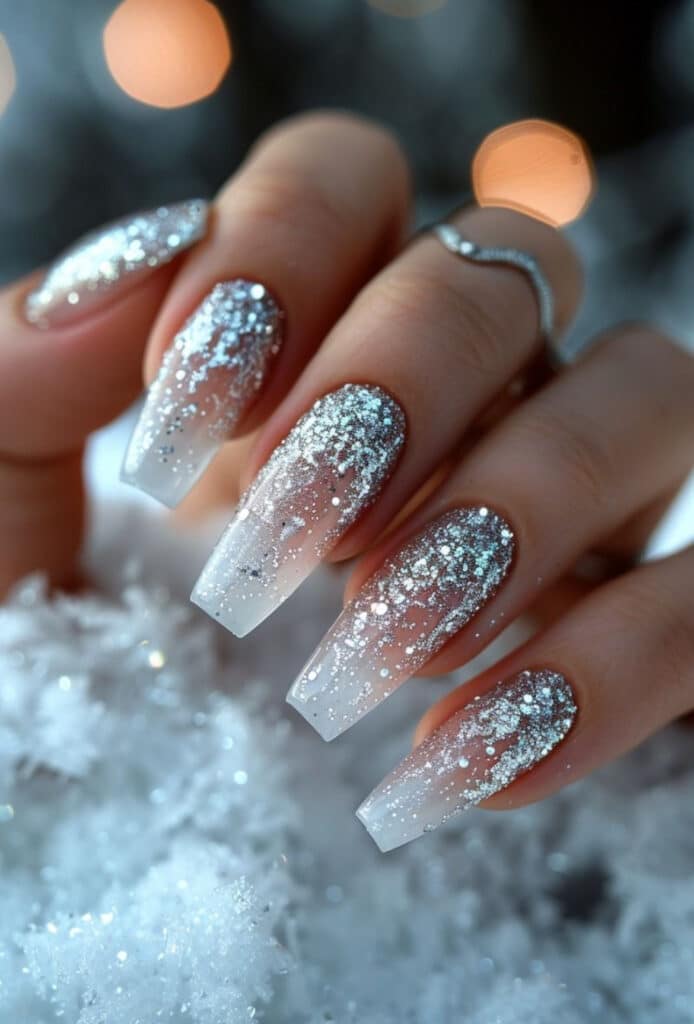 silver glitter nails