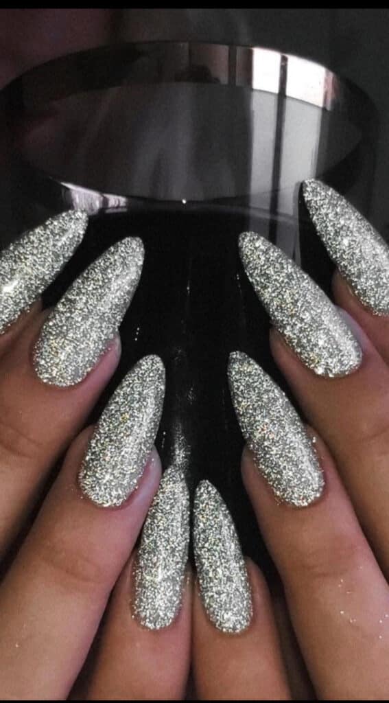 silver glitter nails