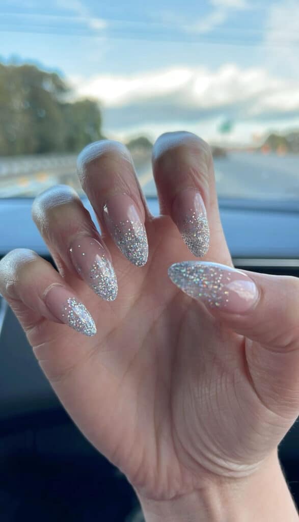 silver glitter nails