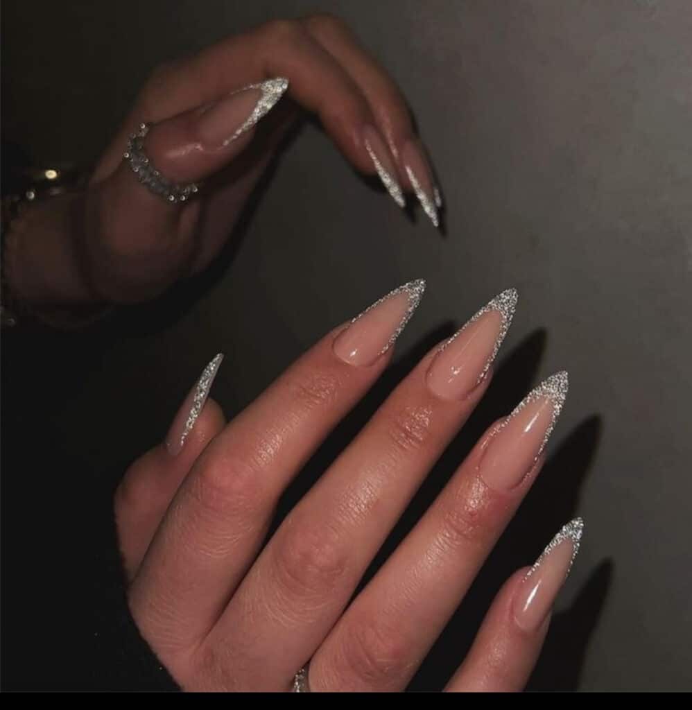silver glitter nails
