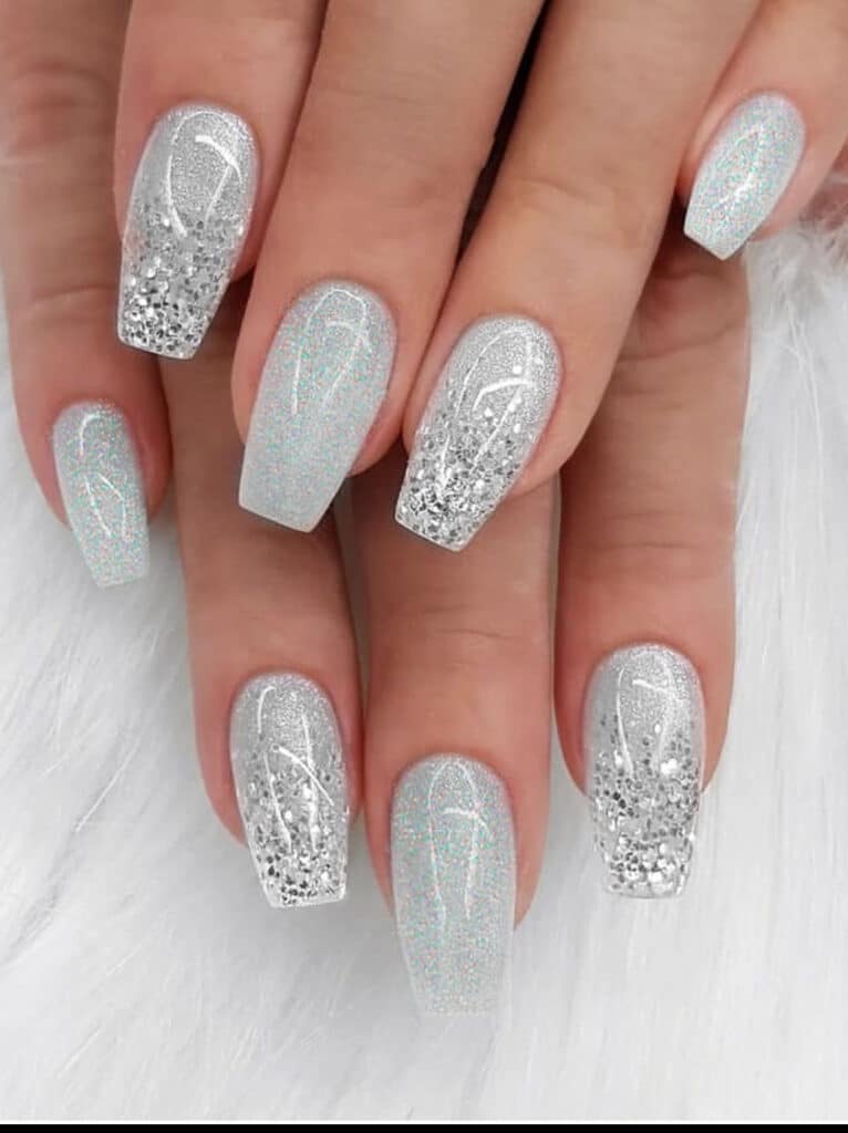 silver glitter nails