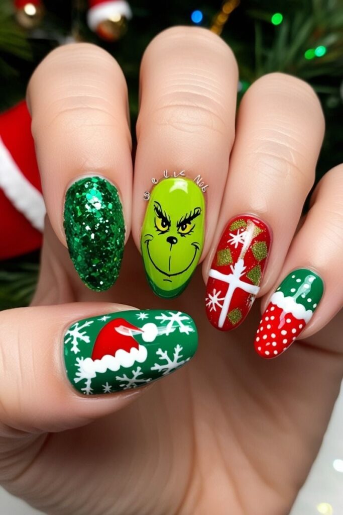 unghie a tema Grinch 