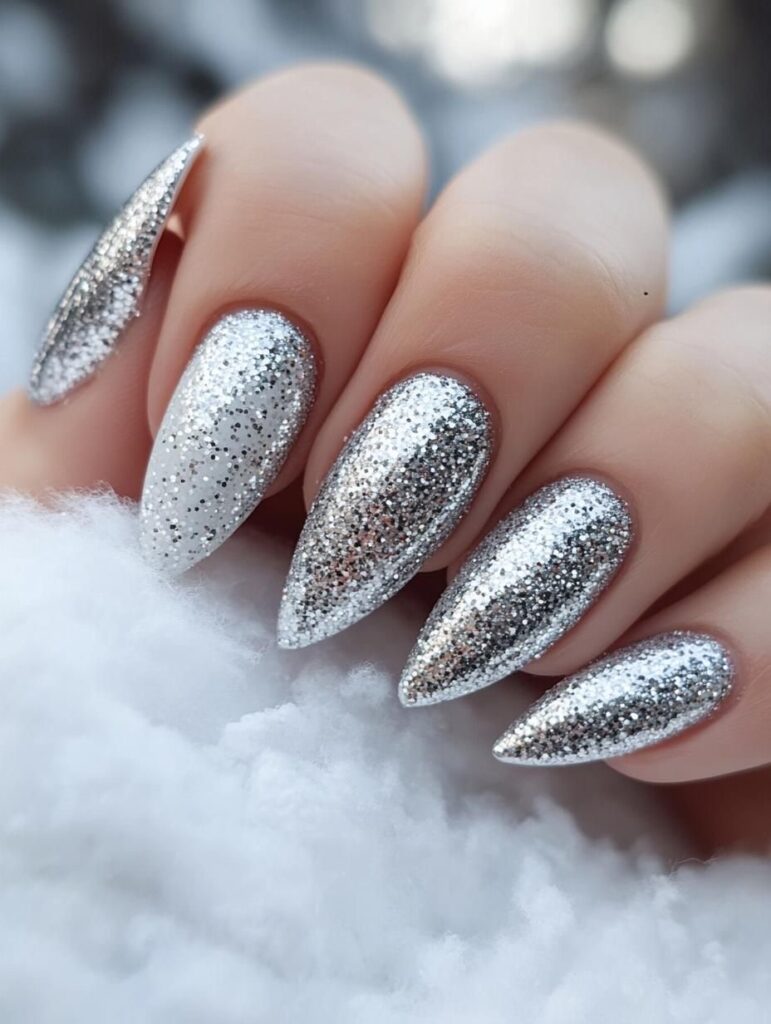 silver glitter nails 