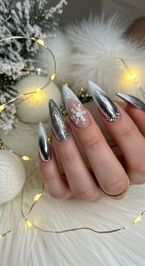 silver glitter nails 