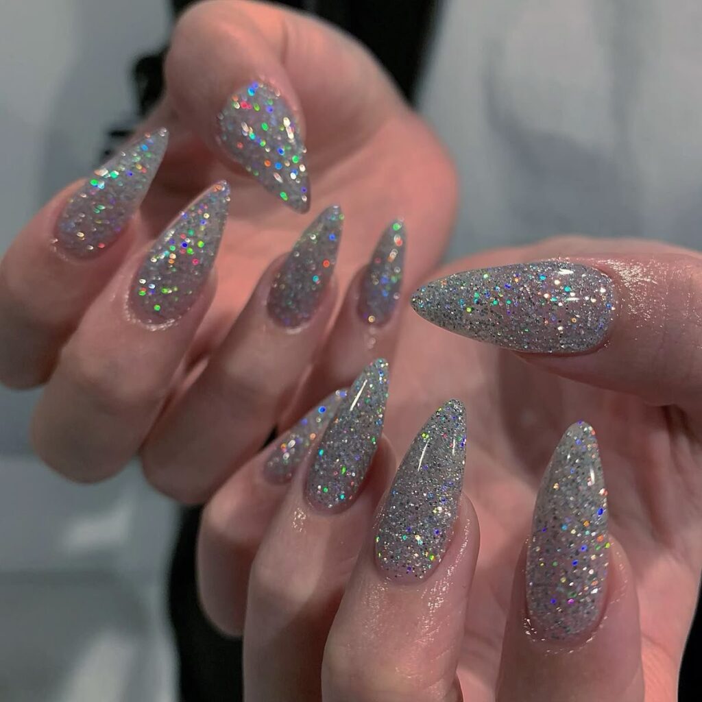 silver glitter nails 